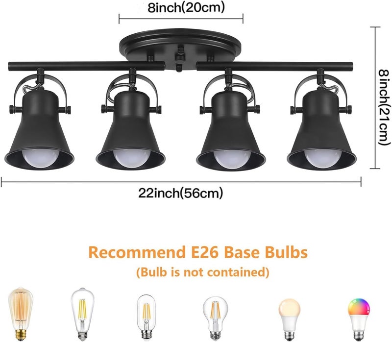 KEESFU 4-Light Track Lighting Kit,Black Semi Flush Mount Ceiling Light with 4 Rotatable Light Heads,Modern Accent Lighting for Livingroom,Bedroom,Hallway,Art Wall,Bathroom,Kitchen.(4-Light) - Image 4